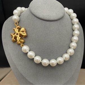 Tory Burch Gold and White Pearl Necklace